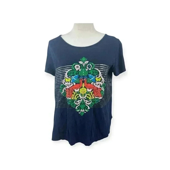 crown & ivy Tops - Crown & Ivy Navy Blue Peacock Top With Sequins Size XL